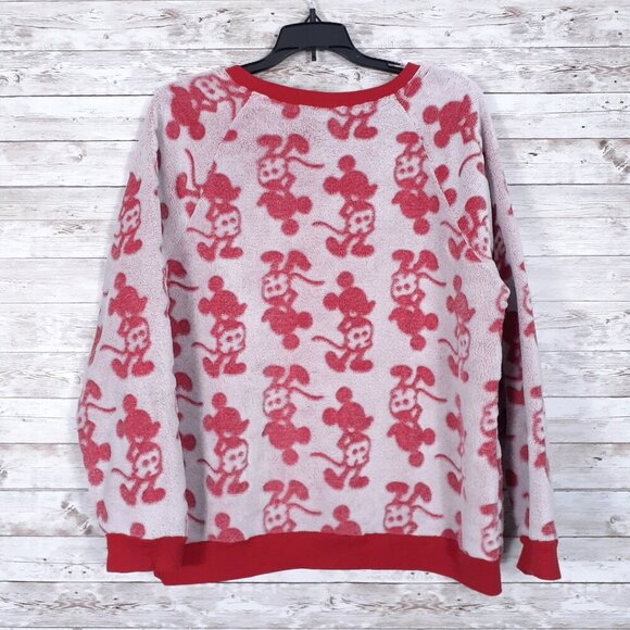 Disney Womens Plush Sweatshirt L Mickey Mouse Pullover Red 713 - Picture 3 of 6